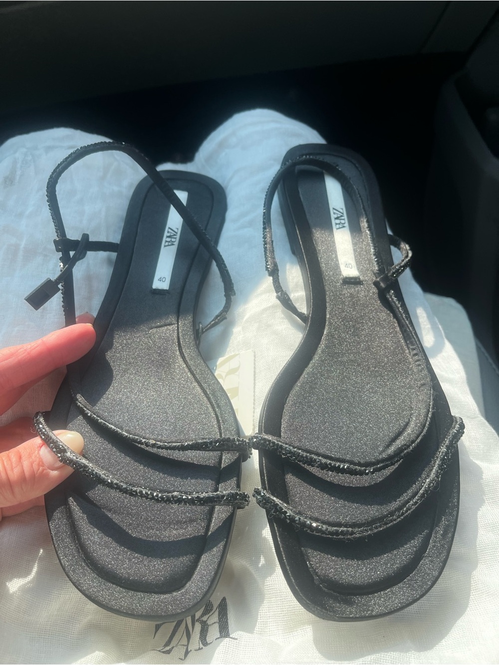 ZARA Black Braided Beaded Strap Slingback Sandals